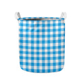 Azure Blue And White Gingham Print Collapsible Laundry Basket