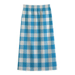 Azure Blue And White Gingham Print Cotton Front Slit Maxi Skirt