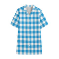 Azure Blue And White Gingham Print Cotton Hawaiian Shirt