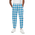 Azure Blue And White Gingham Print Cotton Sweatpants