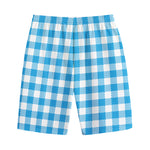 Azure Blue And White Gingham Print Cotton Shorts