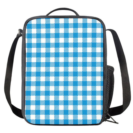 Azure Blue And White Gingham Print Crossbody Lunch Bag