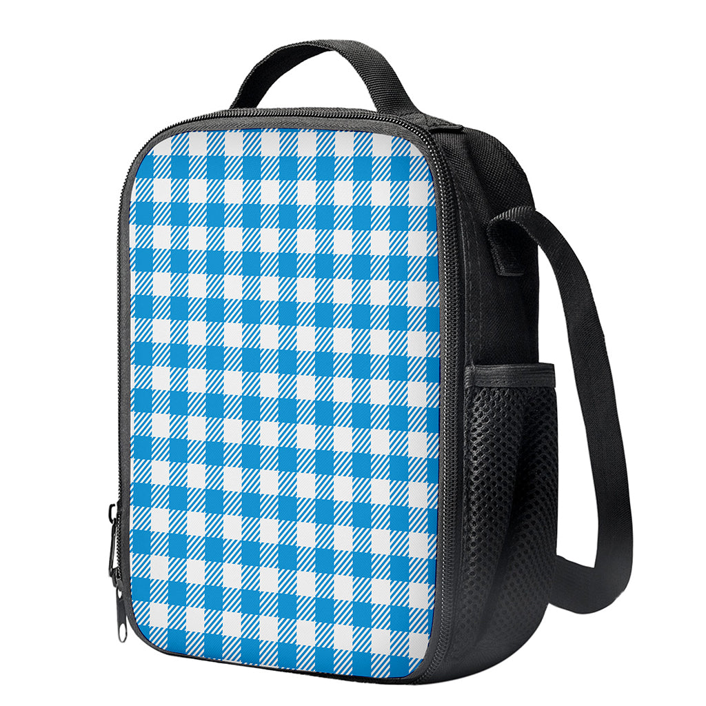 Azure Blue And White Gingham Print Crossbody Lunch Bag