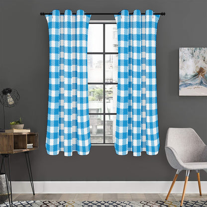 Azure Blue And White Gingham Print Curtain