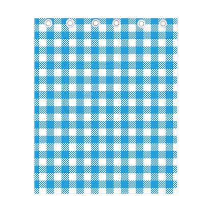 Azure Blue And White Gingham Print Curtain