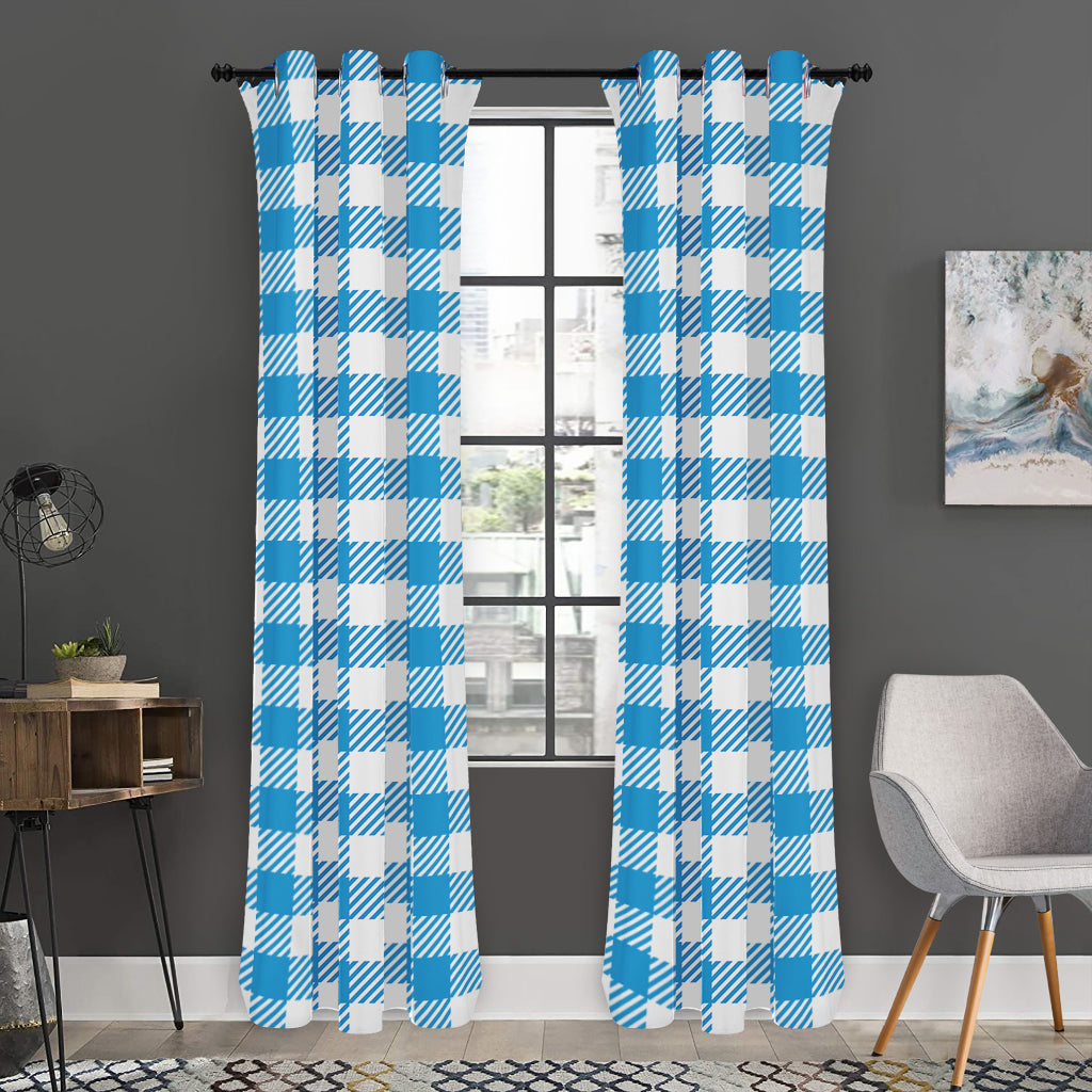 Azure Blue And White Gingham Print Curtain