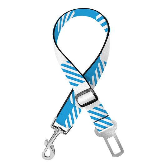 Azure Blue And White Gingham Print Dog Seat Belt