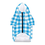Azure Blue And White Gingham Print Dog Zip Up Hoodie