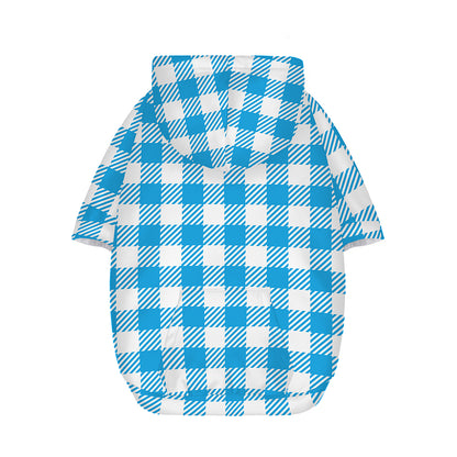 Azure Blue And White Gingham Print Dog Zip Up Hoodie