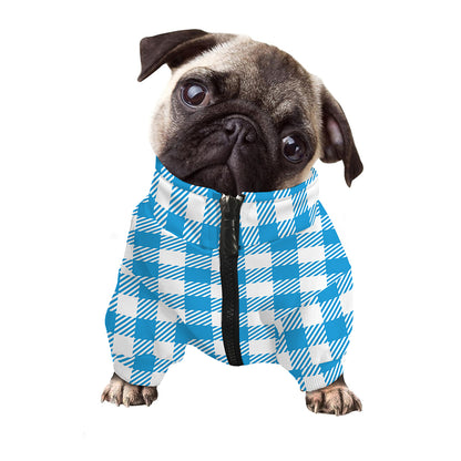 Azure Blue And White Gingham Print Dog Zip Up Jacket