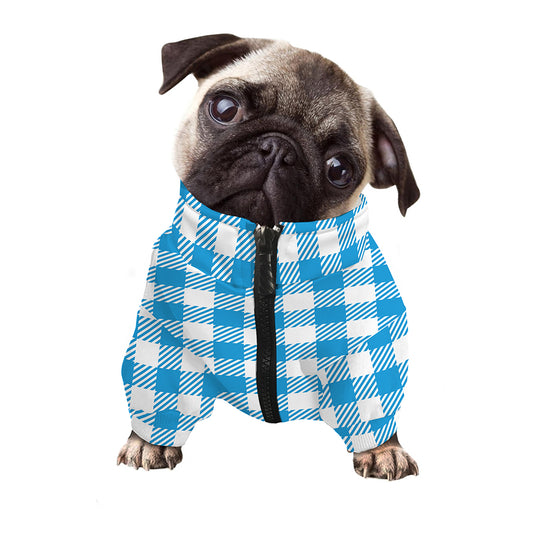 Azure Blue And White Gingham Print Dog Zip Up Jacket