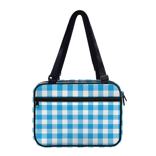 Azure Blue And White Gingham Print Double Strap Bible Bag