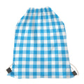 Azure Blue And White Gingham Print Drawstring Bag