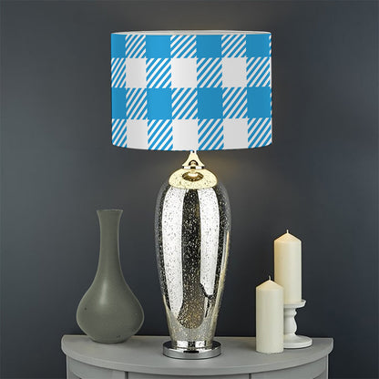 Azure Blue And White Gingham Print Drum Lamp Shade