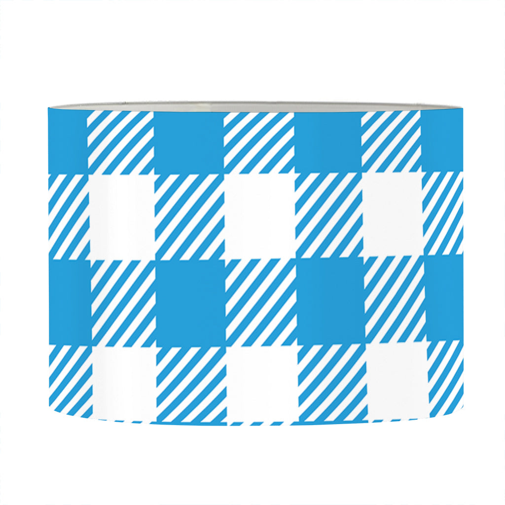 Azure Blue And White Gingham Print Drum Lamp Shade
