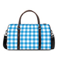 Azure Blue And White Gingham Print Duffel Bag