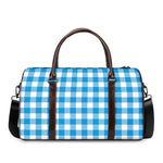 Azure Blue And White Gingham Print Duffle Bag