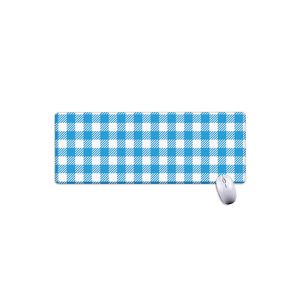 Azure Blue And White Gingham Print Extended Mouse Pad