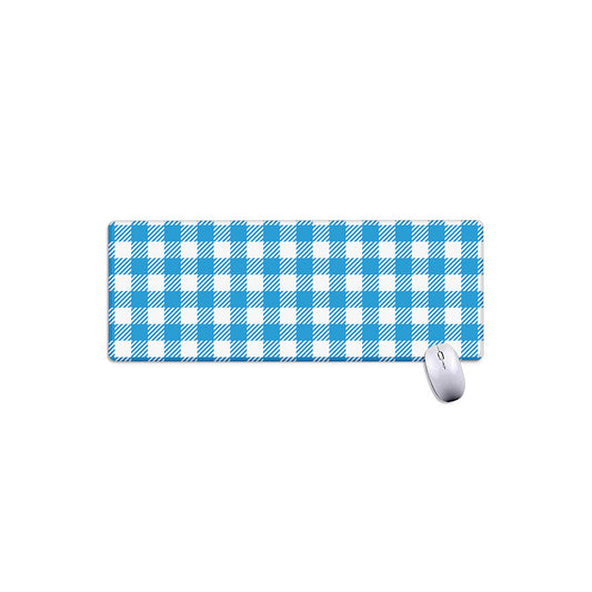 Azure Blue And White Gingham Print Extended Mouse Pad