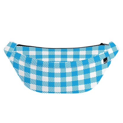 Azure Blue And White Gingham Print Fanny Pack