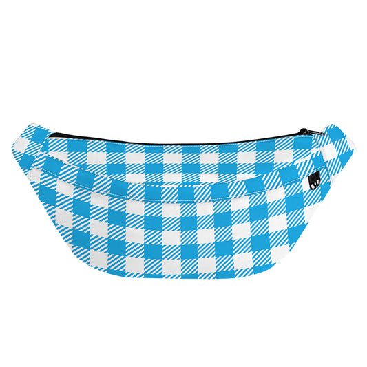 Azure Blue And White Gingham Print Fanny Pack
