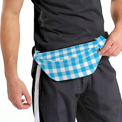 Azure Blue And White Gingham Print Fanny Pack