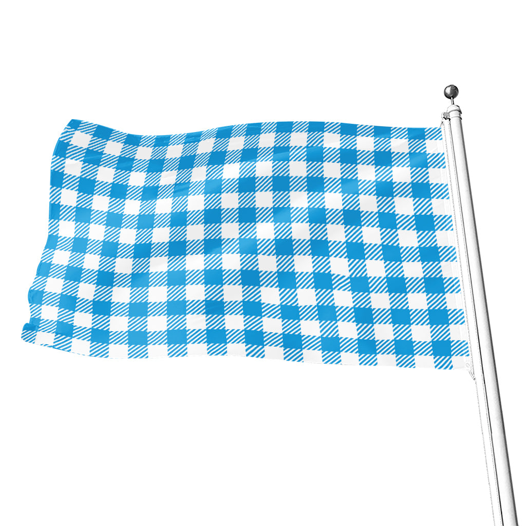 Azure Blue And White Gingham Print Flag