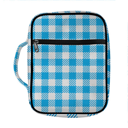 Azure Blue And White Gingham Print Front Pocket Bible Bag