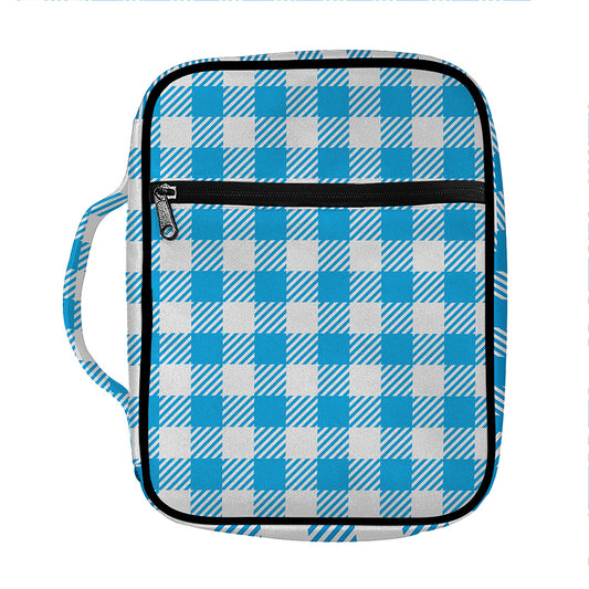 Azure Blue And White Gingham Print Front Pocket Bible Bag