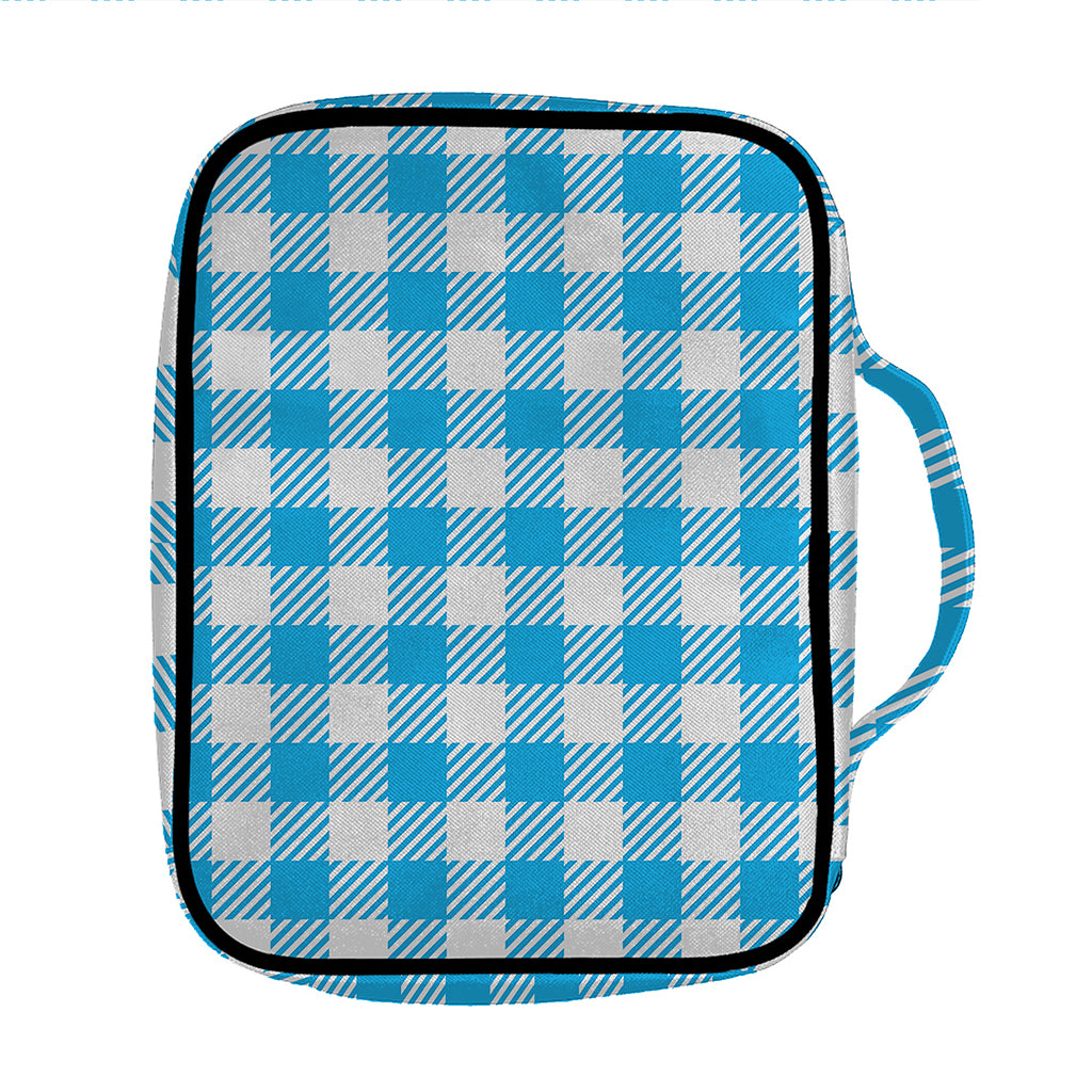 Azure Blue And White Gingham Print Front Pocket Bible Bag