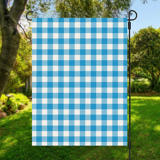 Azure Blue And White Gingham Print Garden Flag