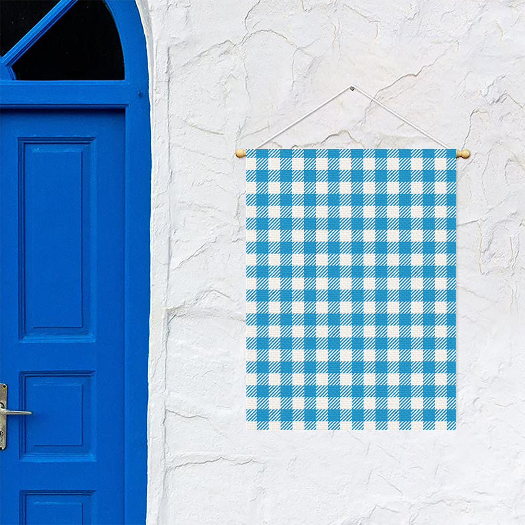 Azure Blue And White Gingham Print Garden Flag