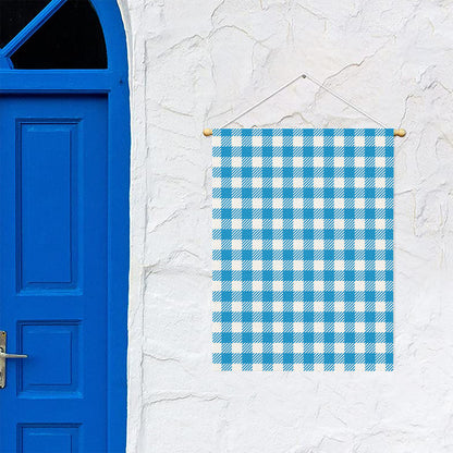 Azure Blue And White Gingham Print Garden Flag