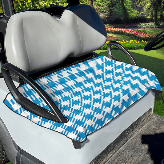 Azure Blue And White Gingham Print Golf Cart Seat Cover