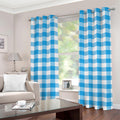 Azure Blue And White Gingham Print Grommet Curtains
