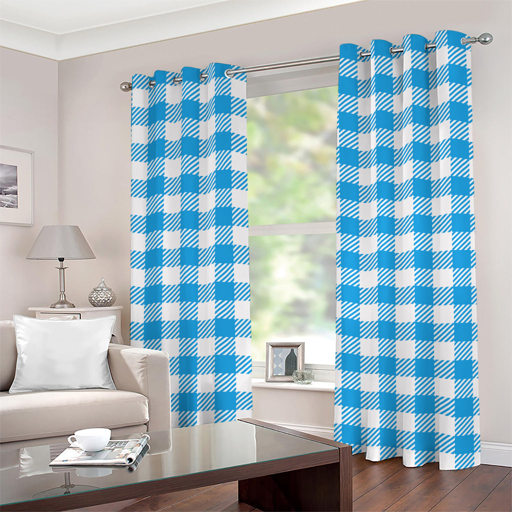 Azure Blue And White Gingham Print Grommet Curtains