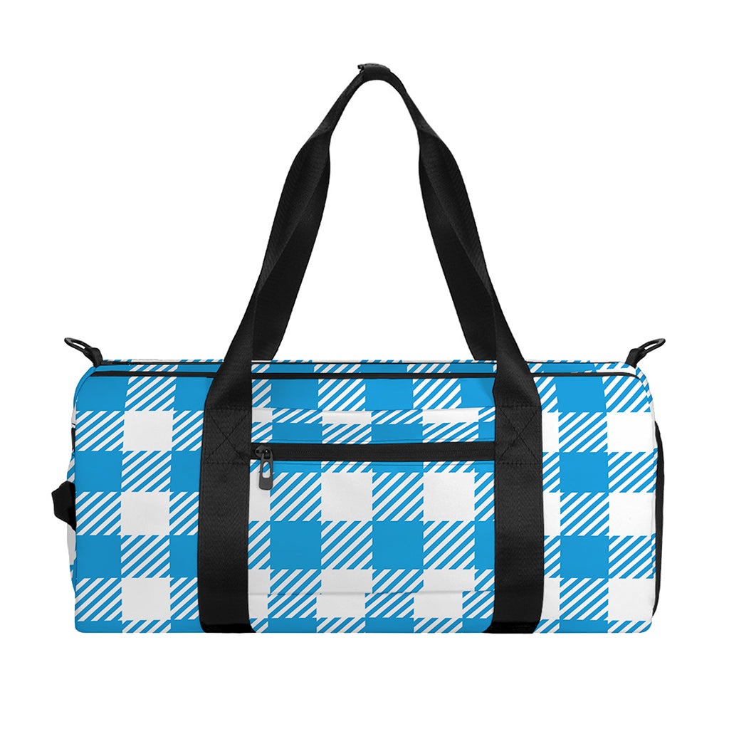 Azure Blue And White Gingham Print Gym Bag