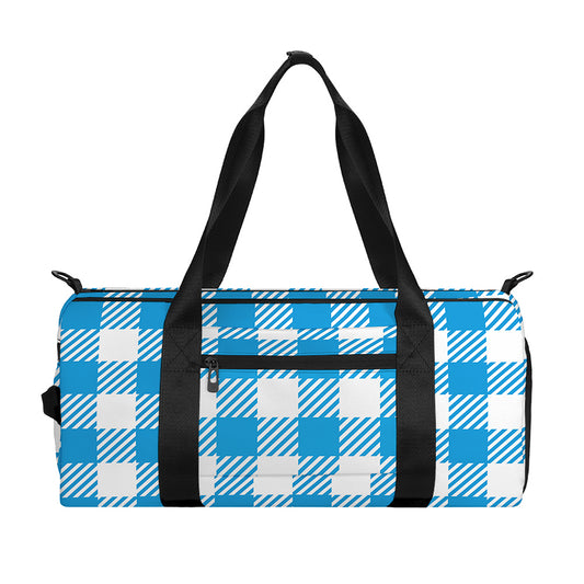 Azure Blue And White Gingham Print Gym Bag