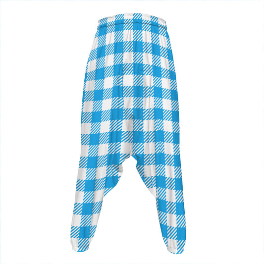 Azure Blue And White Gingham Print Hammer Pants