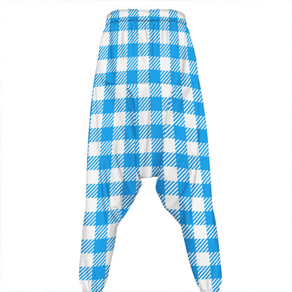 Azure Blue And White Gingham Print Hammer Pants