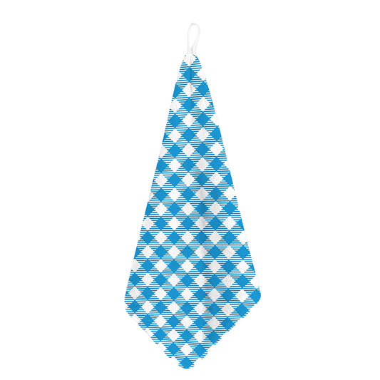 Azure Blue And White Gingham Print Hand Towel