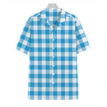 Azure Blue And White Gingham Print Hawaiian Shirt