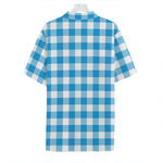 Azure Blue And White Gingham Print Hawaiian Shirt
