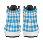 Azure Blue And White Gingham Print High Top Leather Sneakers