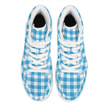 Azure Blue And White Gingham Print High Top Leather Sneakers