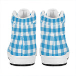 Azure Blue And White Gingham Print High Top Leather Sneakers