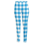 Azure Blue And White Gingham Print High-Waisted Pocket Leggings