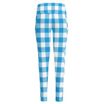 Azure Blue And White Gingham Print High-Waisted Pocket Leggings