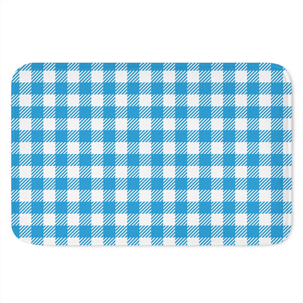 Azure Blue And White Gingham Print Indoor Door Mat