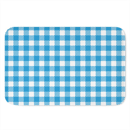 Azure Blue And White Gingham Print Indoor Door Mat